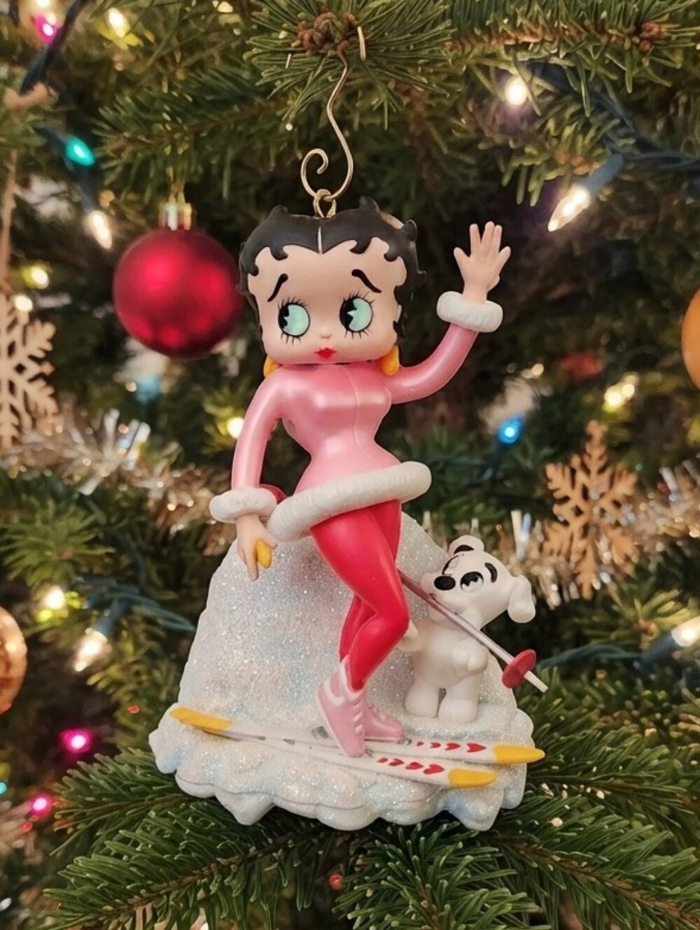 Betty Boop Kids Ski Figurine Ornament - Pink and Red